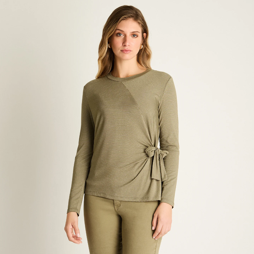 Polera Manga Larga Mujer con Nudo Lateral Asimétrico- Talla Grande