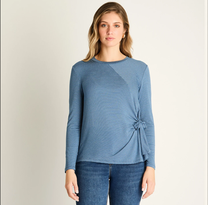 Polera Manga Larga Mujer con Nudo Lateral Asimétrico- Talla Grande