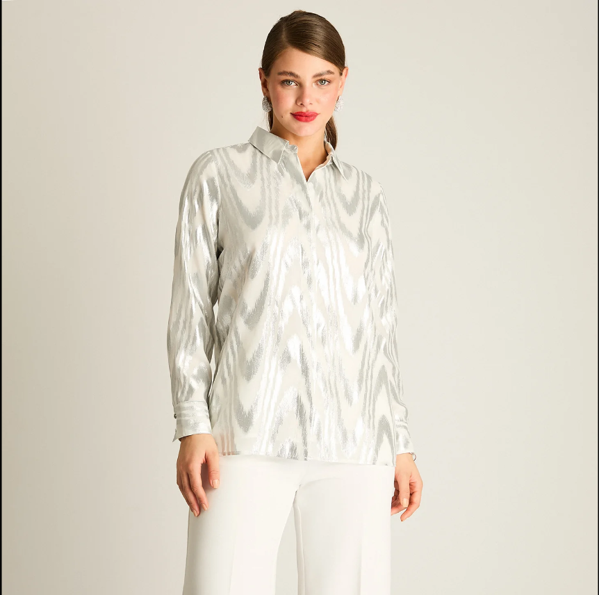 Blusa Mujer Metalizada Plateada- Fiesta