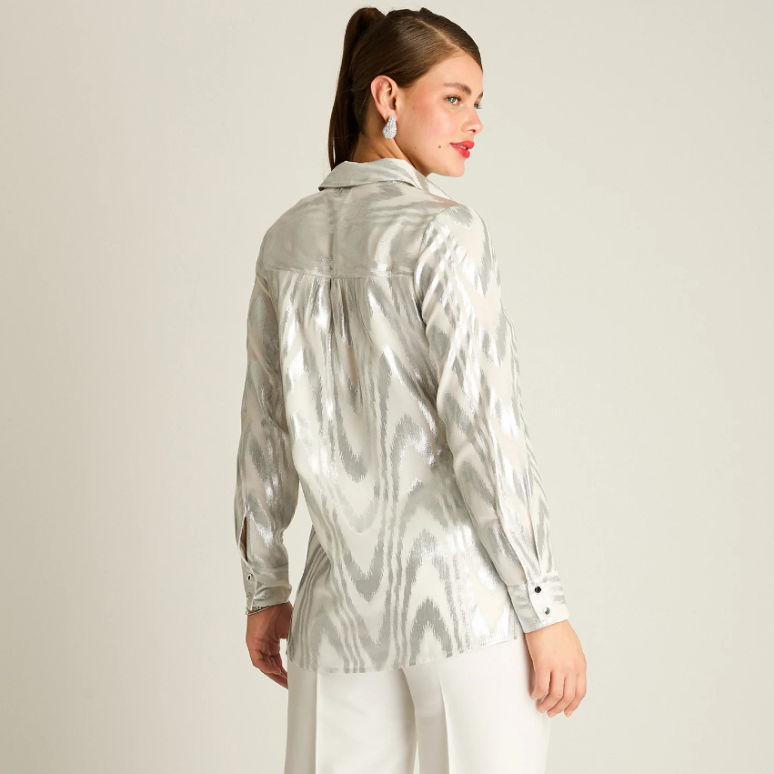 Blusa Mujer Metalizada Plateada- Fiesta