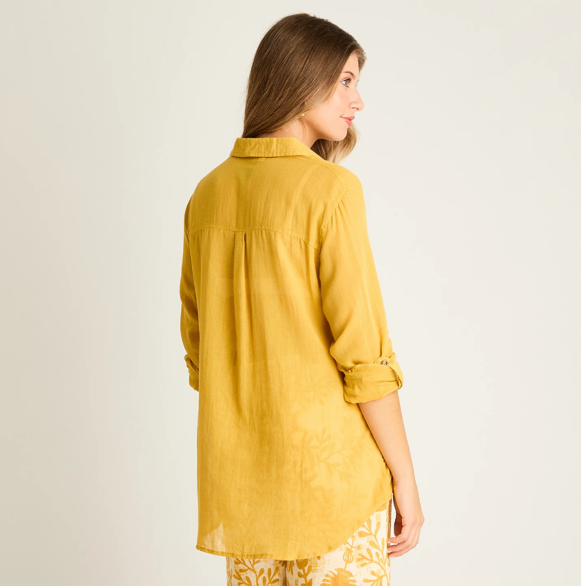 Camisa de Lino Mujer - Blusa Casual de Manga Ajustable- Talla Grande