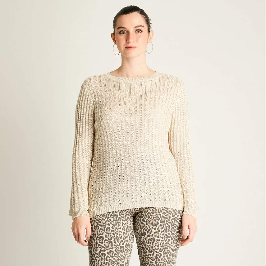 Sweater Beige de Punto Calado para Otoño - Talla Grande- Liviano y Versátil