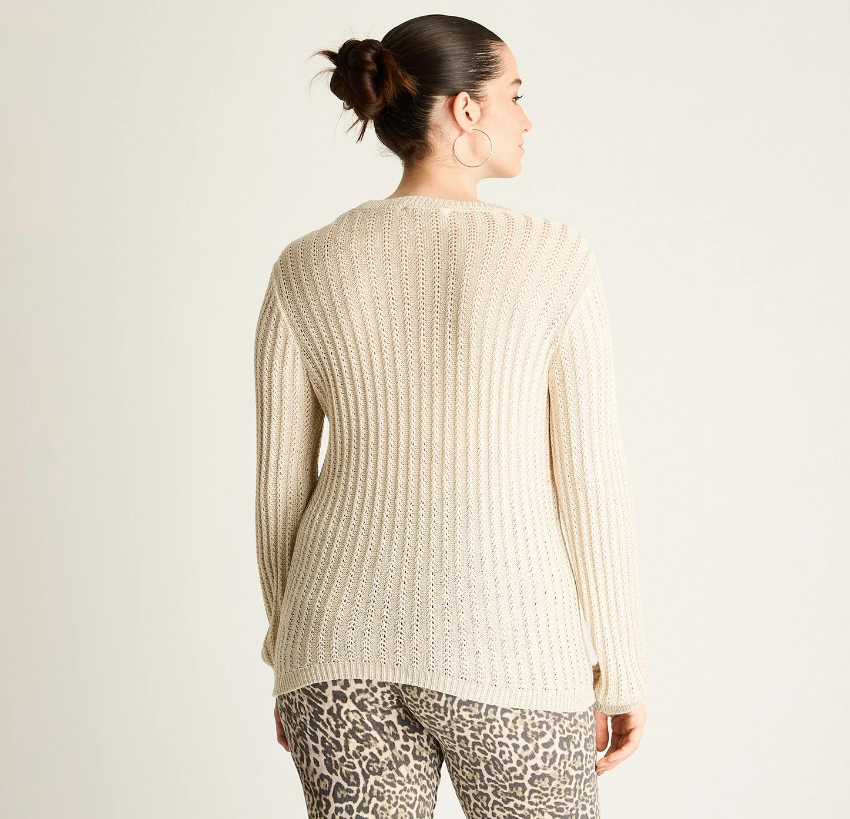 Sweater Beige de Punto Calado para Otoño - Talla Grande- Liviano y Versátil