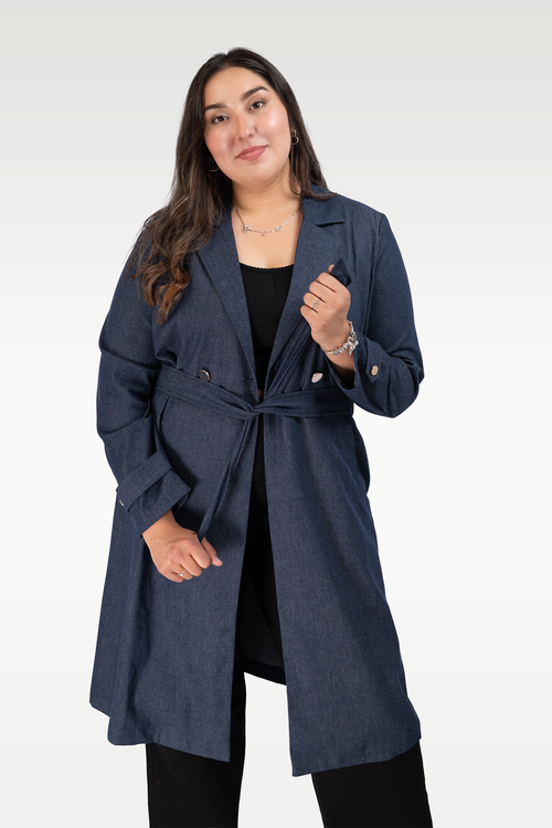 Abrigo Largo de Denim para Mujer - Trench de Mezclilla con Botones