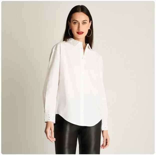 Camisa Blanca con Strass para Mujer|  Elegante y con Estilo