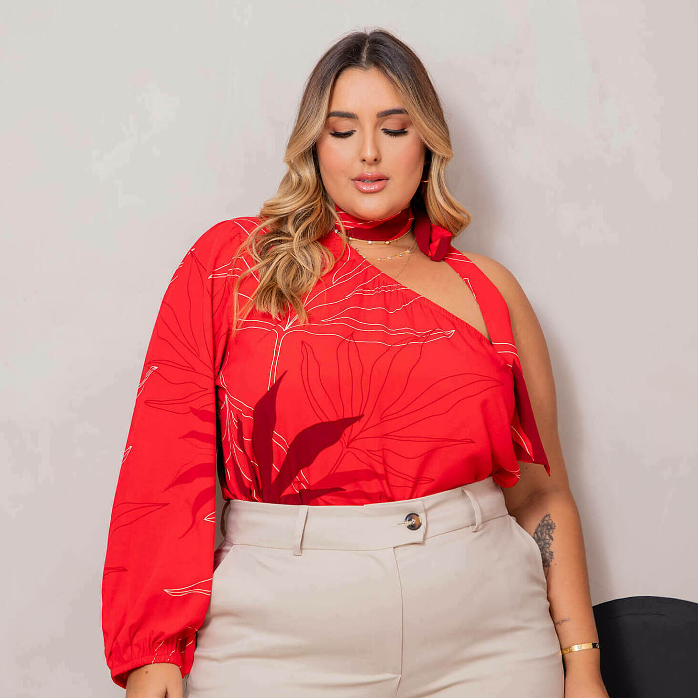 Blusa Asimetrica Amarra Cuello Mujer|Estilo Casual  Plus Size Tallas Grandes