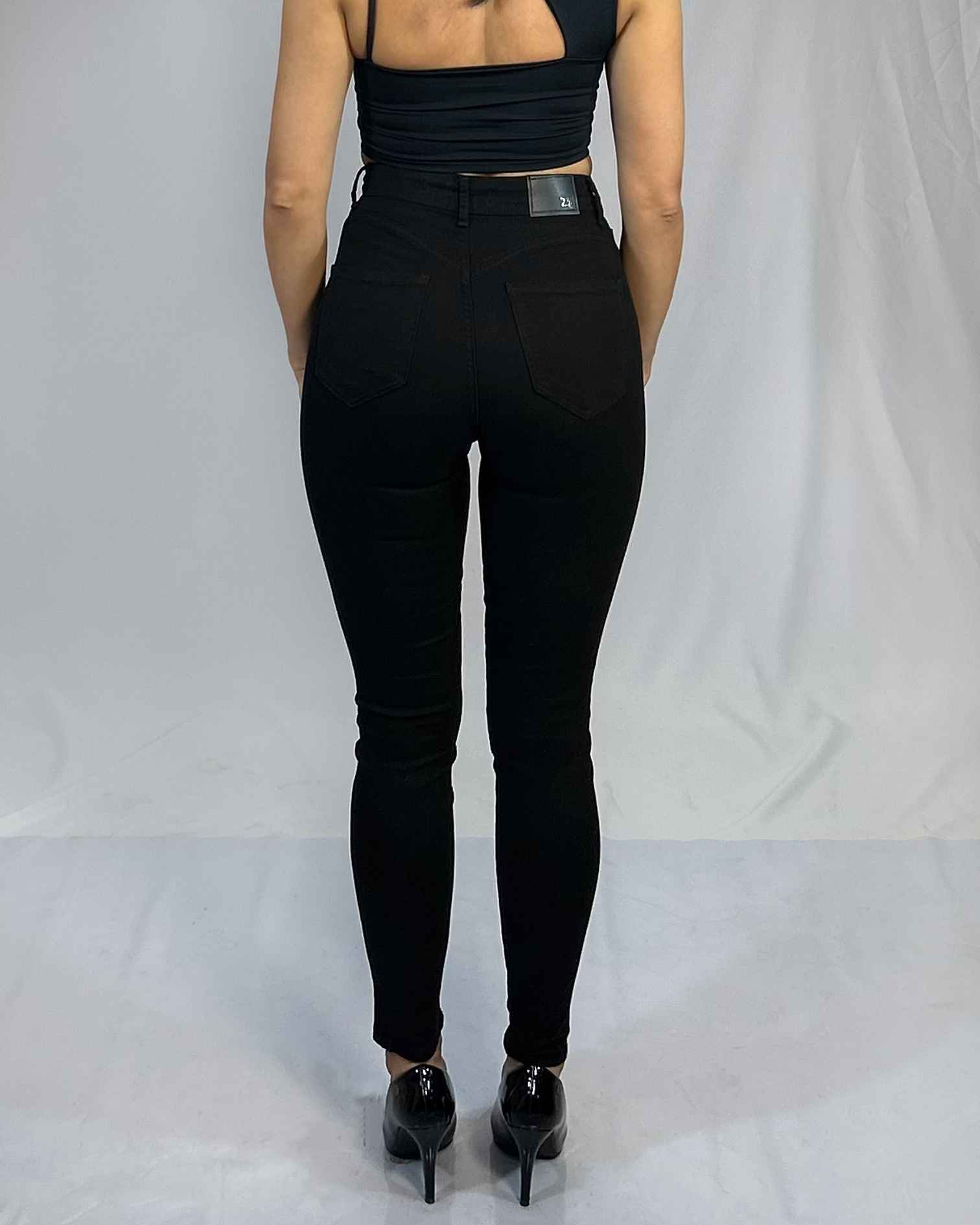 Jeans Skinny Negro Brillo Mujer| Tiro Alto Push-Up