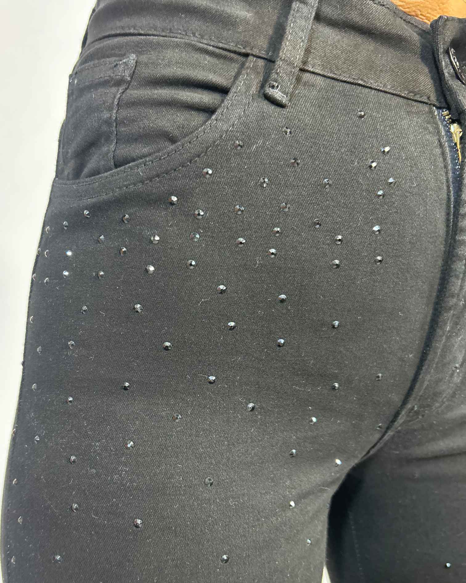 Jeans Skinny Negro Brillo Mujer| Tiro Alto Push-Up