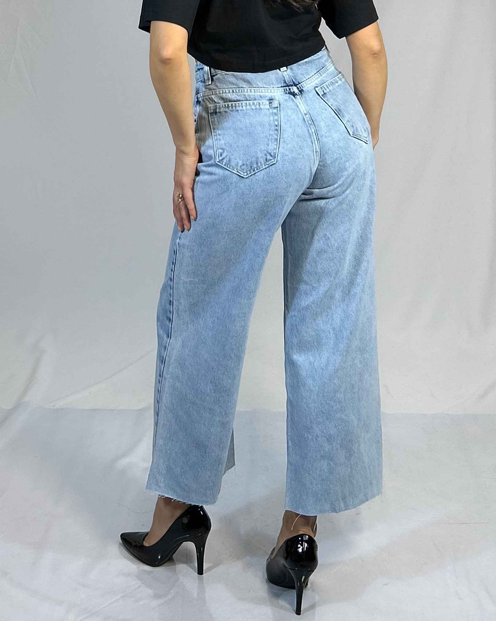 Jeans Tiro Alto Pantcurt Celeste Desgastado| Mujer  Push-Up