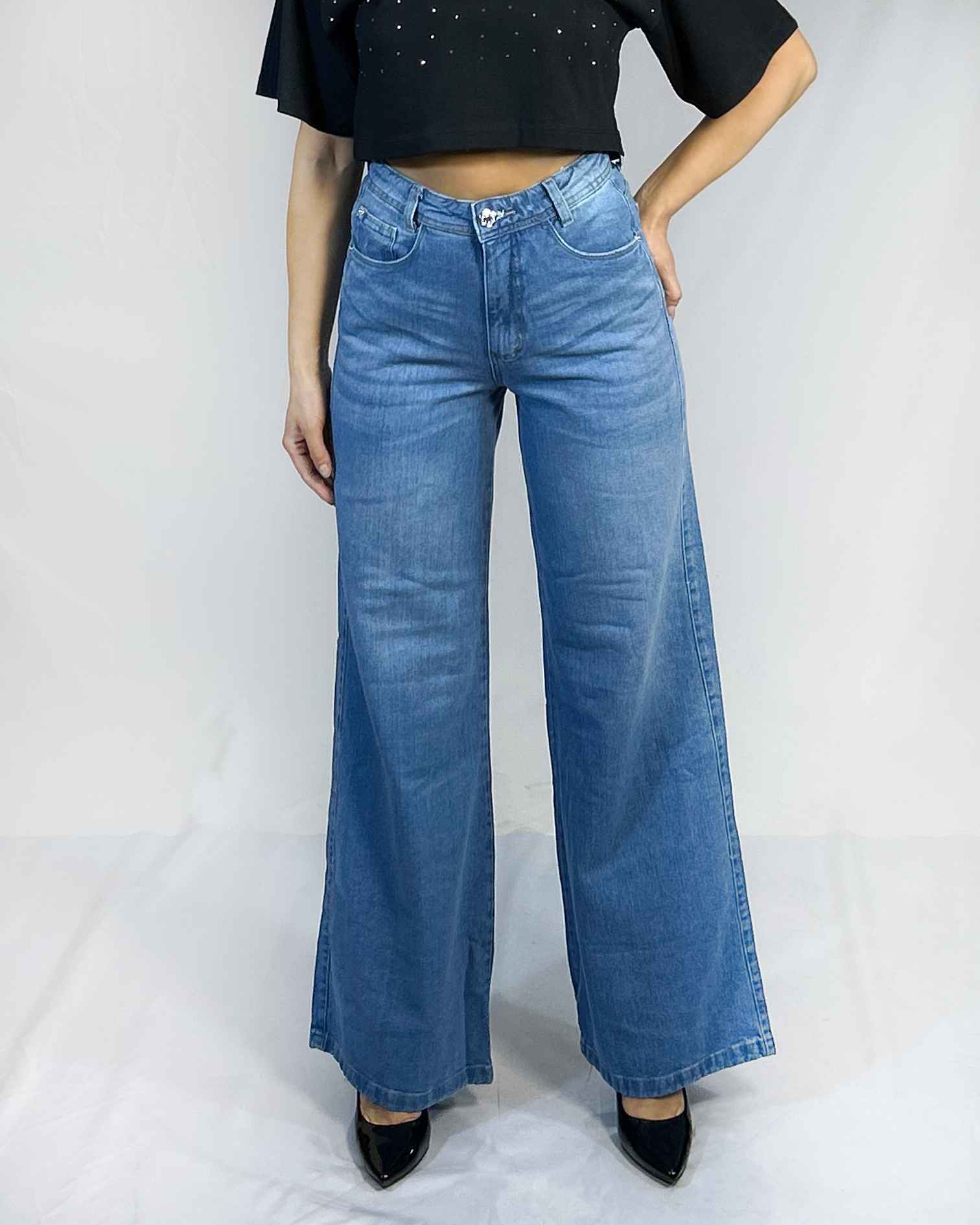 Jeans Palazzo Celeste Focalizado Mujer|Tendencia Juvenil