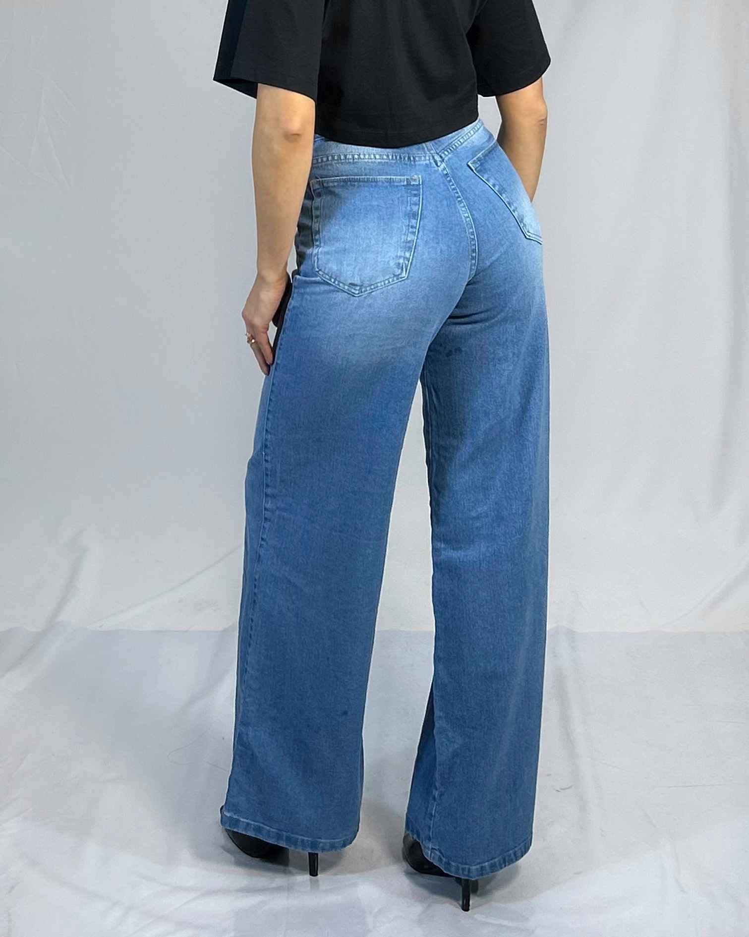 Jeans Palazzo Celeste Focalizado Mujer|Tendencia Juvenil