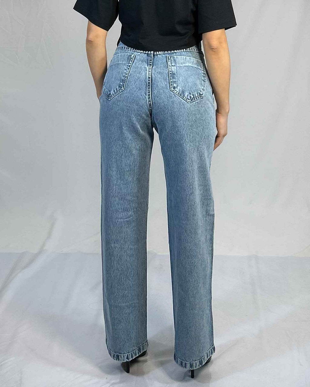 Jeans Wide Leg Brillo Celeste Tiro Alto Mujer| Push-Up