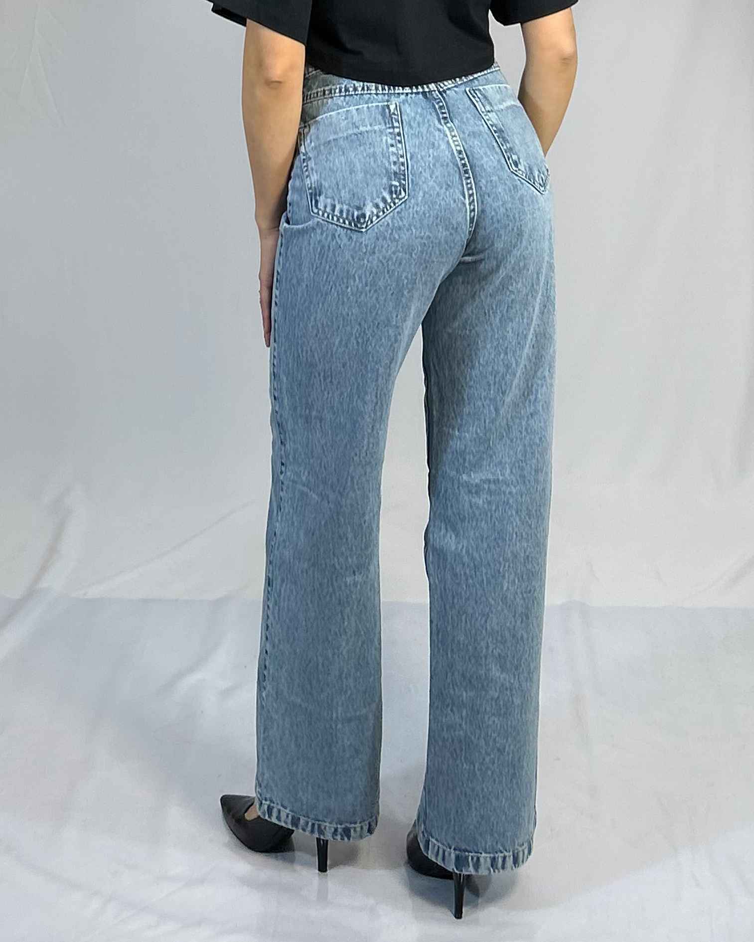 Jeans Wide Leg Brillo Celeste Tiro Alto Mujer| Push-Up