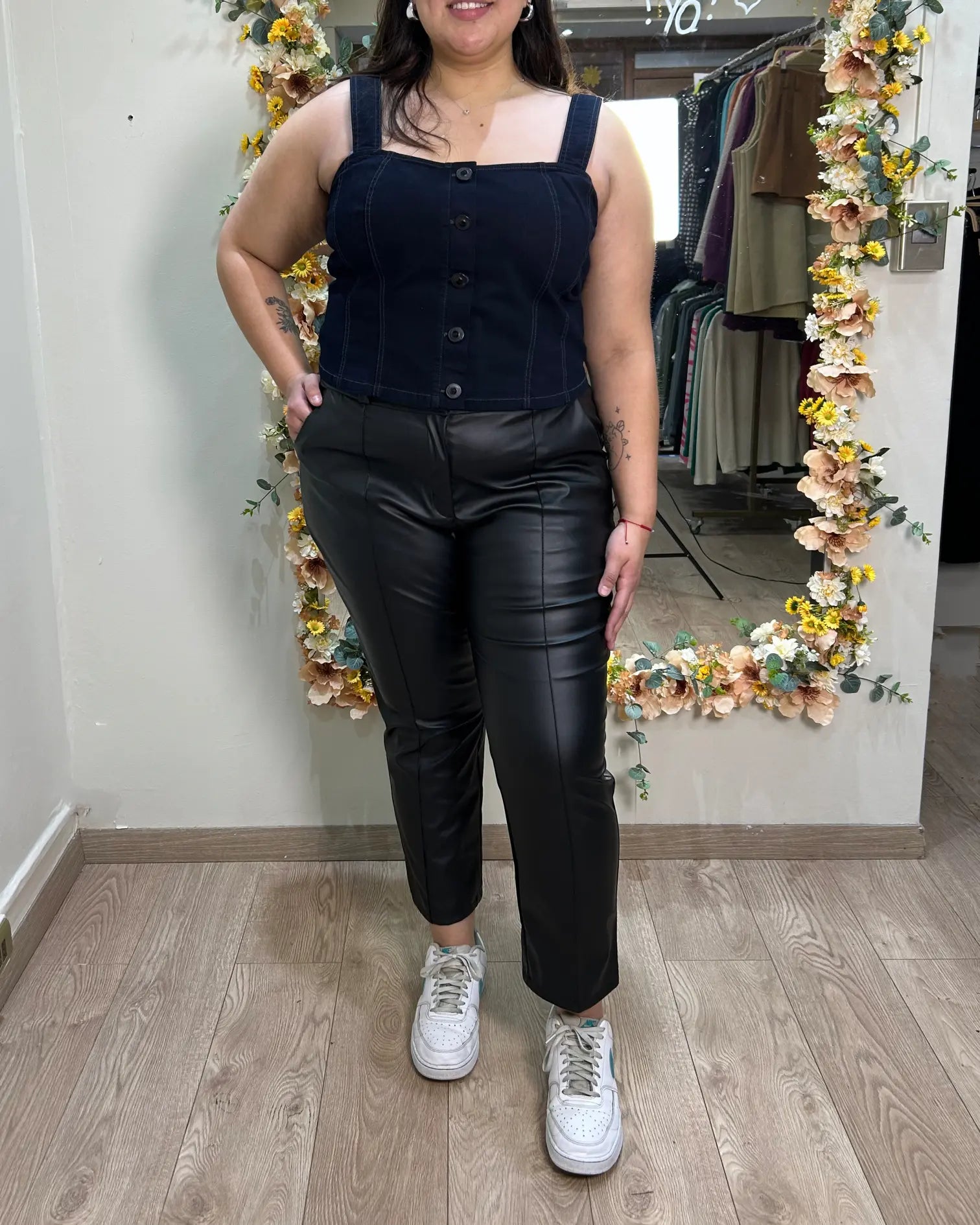 Pantalón Tiro Alto Ecocuero Mujer| Tallas Grandes| Tiro Alto