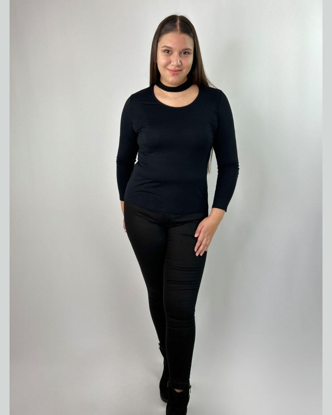 Polera Mujer Negra Manga Larga| Basica