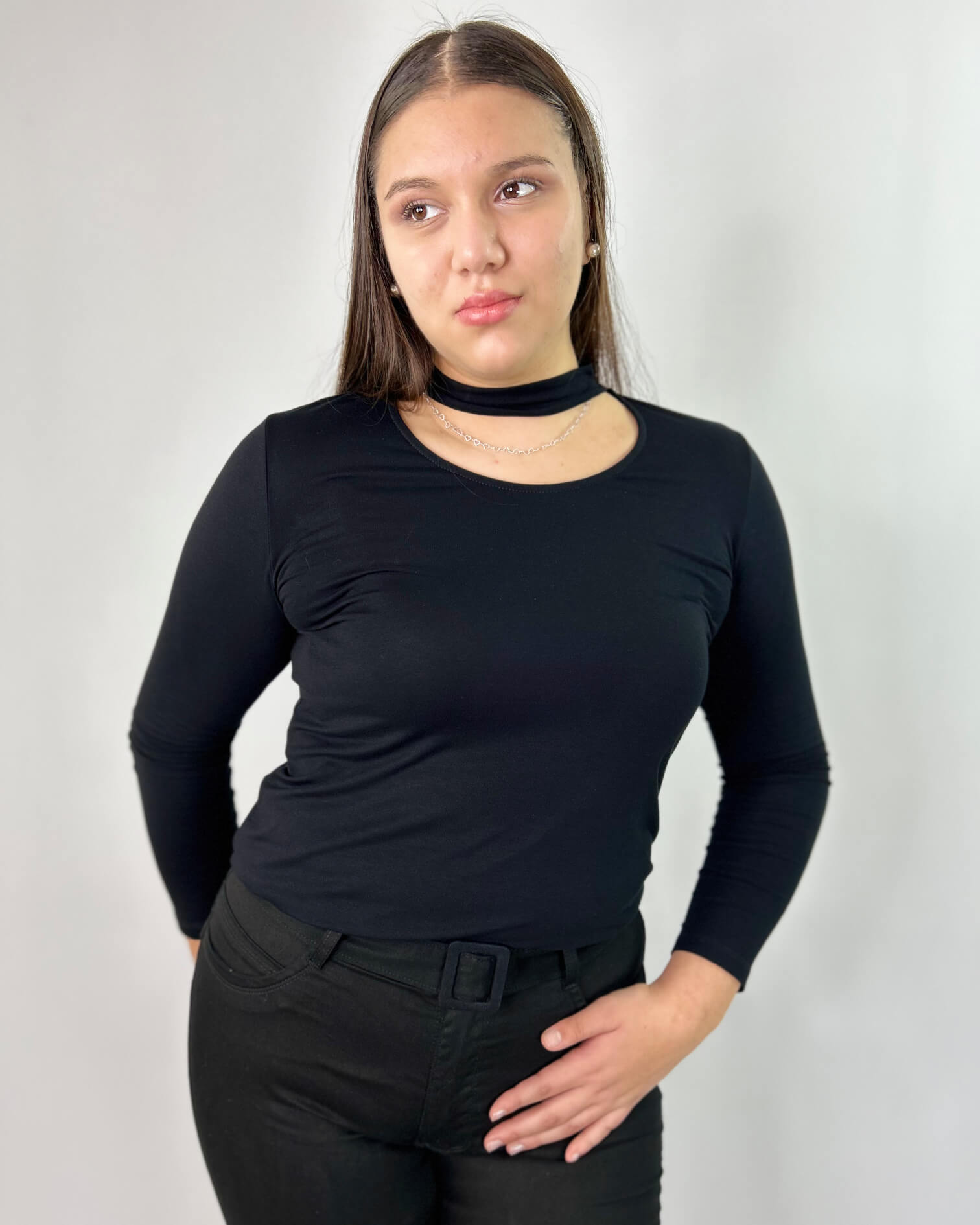 Polera Mujer Negra Manga Larga| Basica