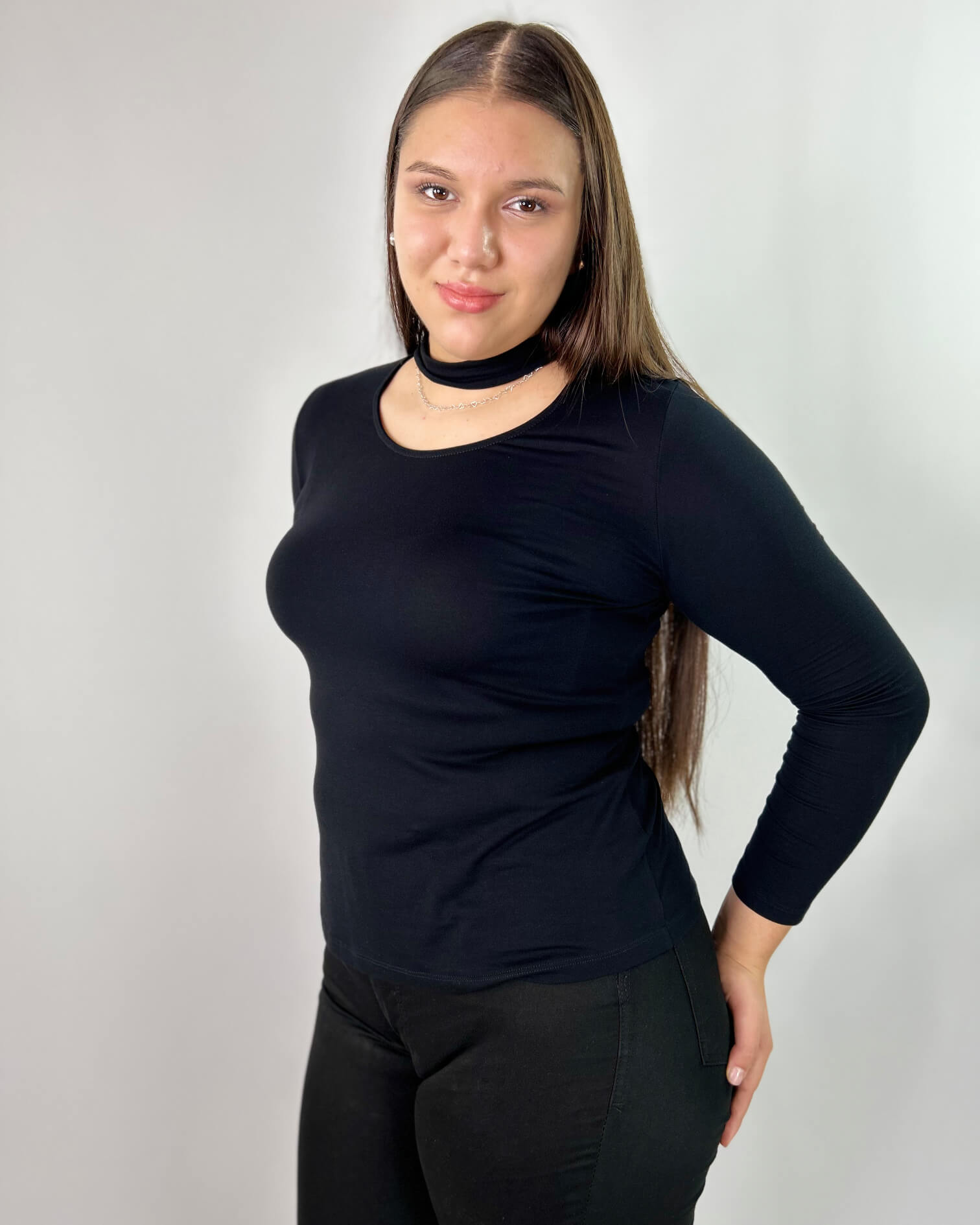 Polera Mujer Negra Manga Larga| Basica