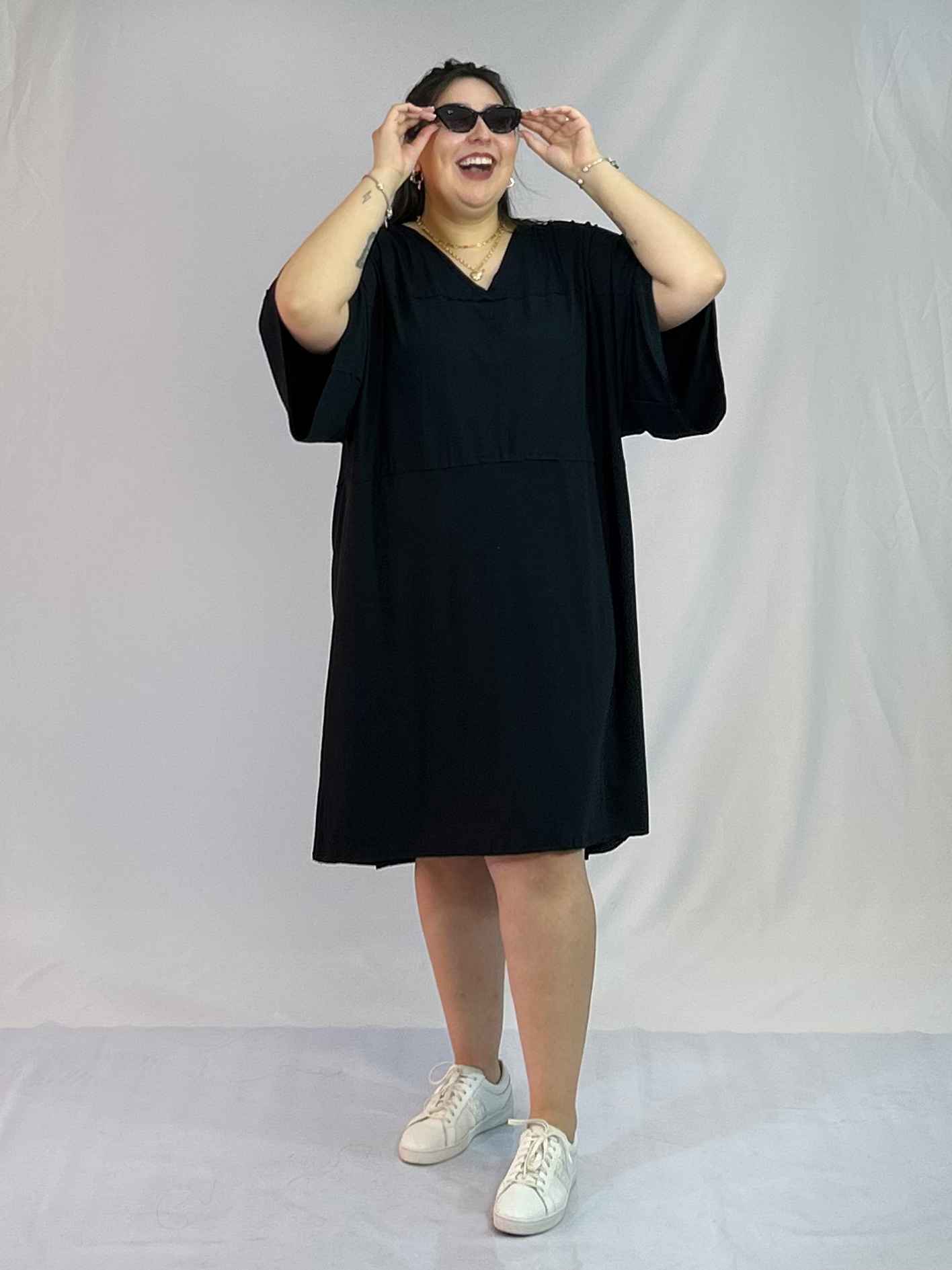 Vestido Corto Negro Algodón Mujer| Juvenil Casual Tallas Grandes Curvys