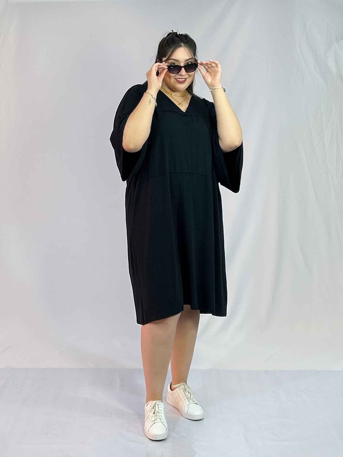 Vestido Corto Negro Algodón Mujer| Juvenil Casual Tallas Grandes Curvys