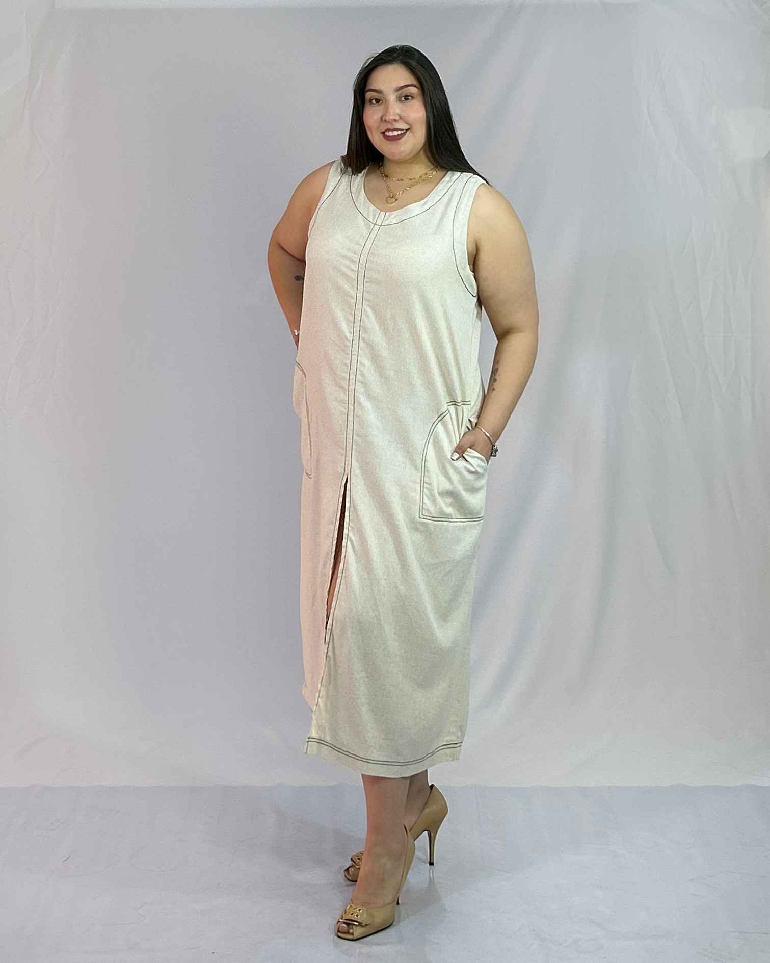 Vestido Largo Lino sin Mangas Mujer| Tallas Grandes Verano