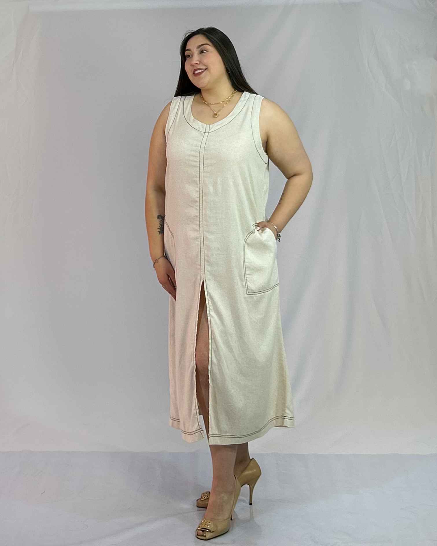 Vestido Largo Lino sin Mangas Mujer| Tallas Grandes Verano