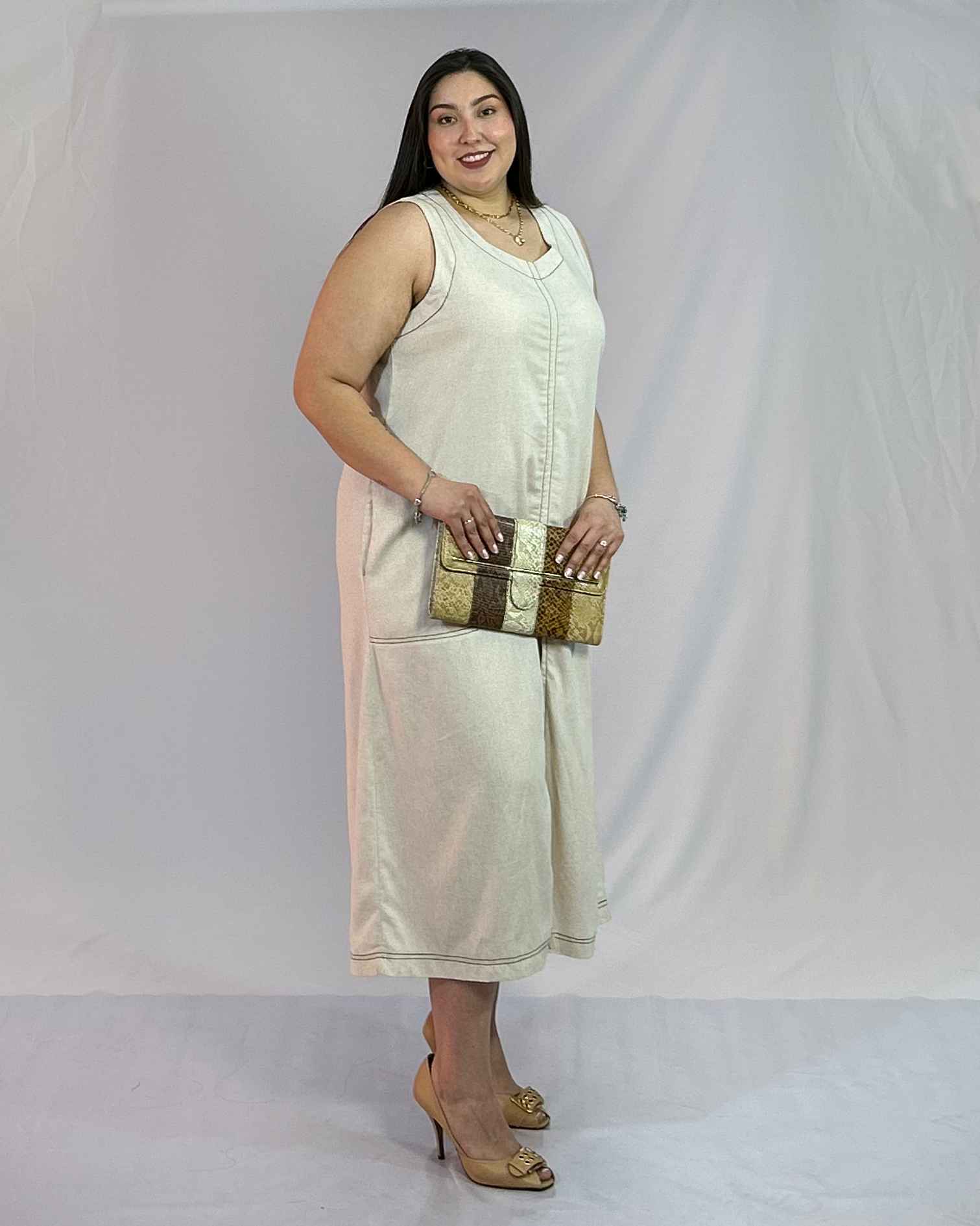 Vestido Largo Lino sin Mangas Mujer| Tallas Grandes Verano