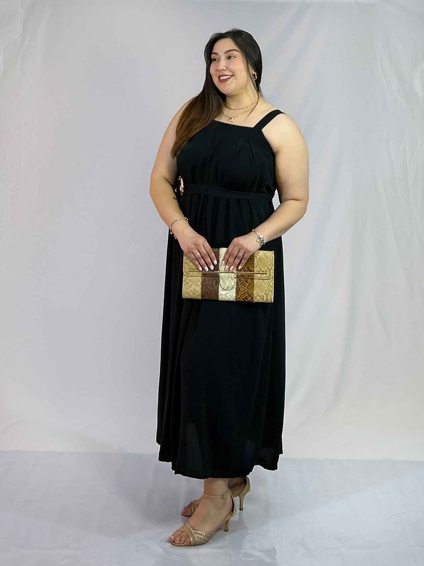 Vestido Largo Negro Cinto Mujer| Talla Grandes Elegante